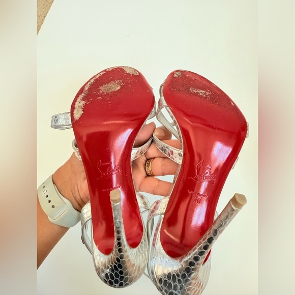 Christian Louboutin Metallic Silver Leather croc Tangueva 100 mm sandals EU 40 - Picture 10 of 14